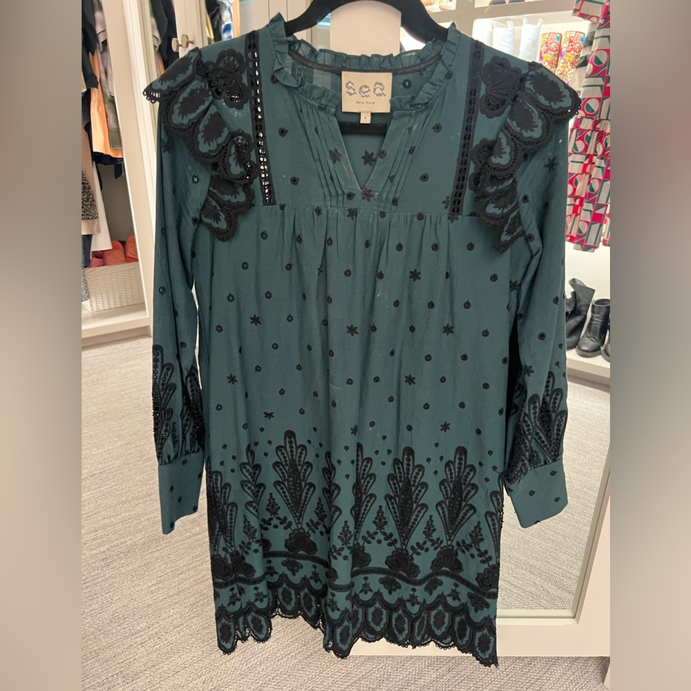 Sea by New York green / black eyelet dress
